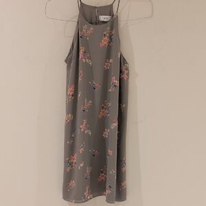 Pink Rose Floral Mini Dress - Gray and Pink